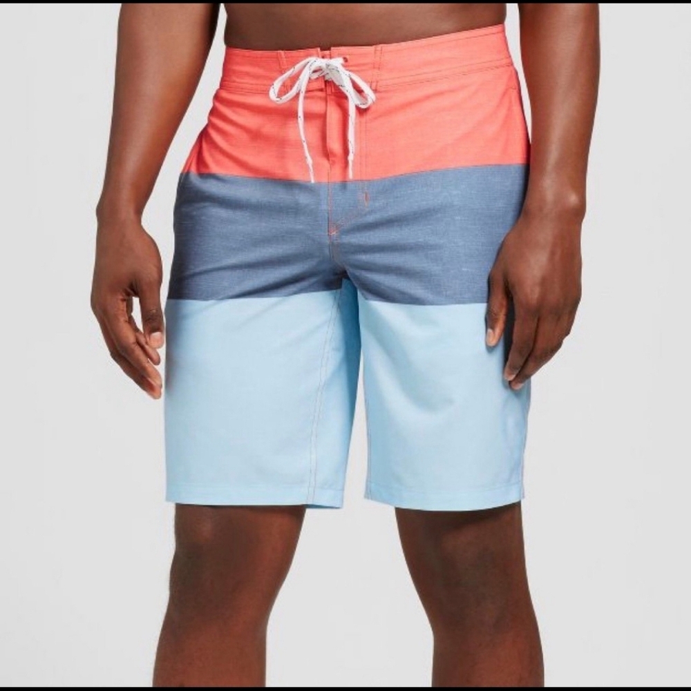 Goodfellow & Co Colorblock Board Shorts Men's Size 38 Orange Blue